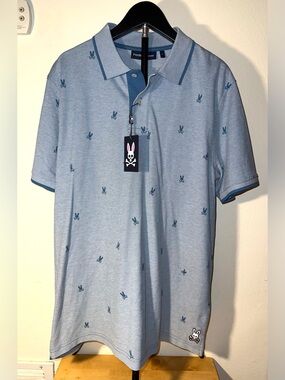 Psycho Bunny Light Blue Polo with Navy Bunny Logos